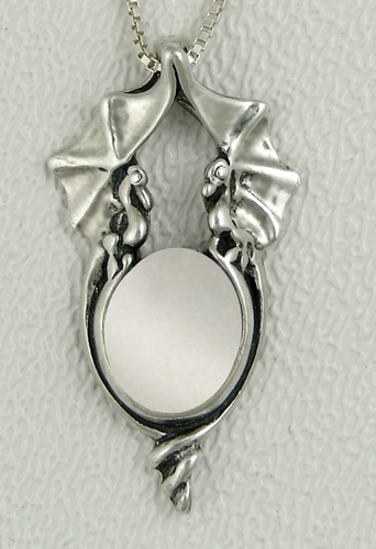 Sterling Silver Proud Pair of Dragons Pendant With White Moonstone